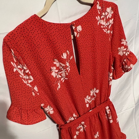 Sz S Ruffles & Floral & Dots Faux Wrap Front Challis Romper NWT - Picture 9 of 16